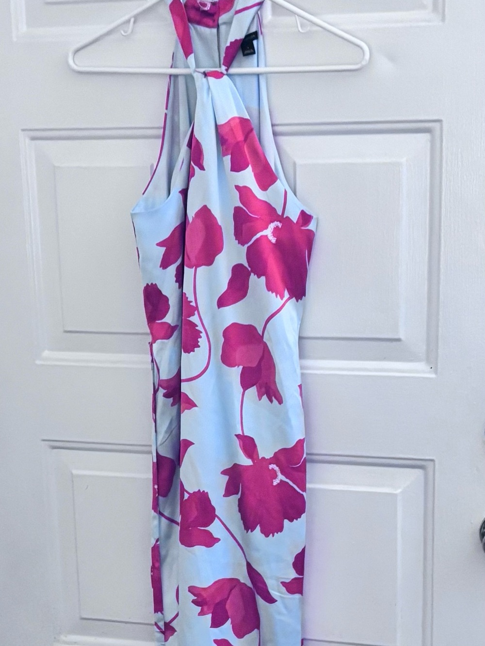 Ann Taylor Sky Blue Halter Maxi Dress with Fuchsia Floral Print